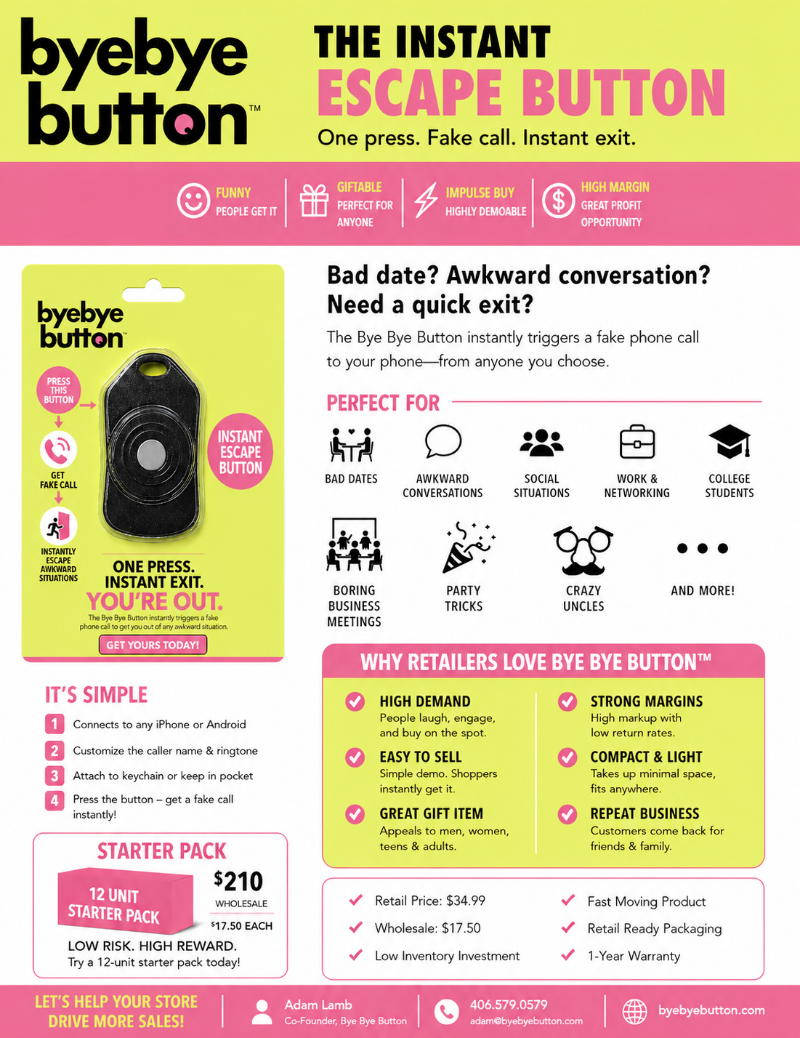 Bye Bye Button™ - Full Retail Case - 144 Units