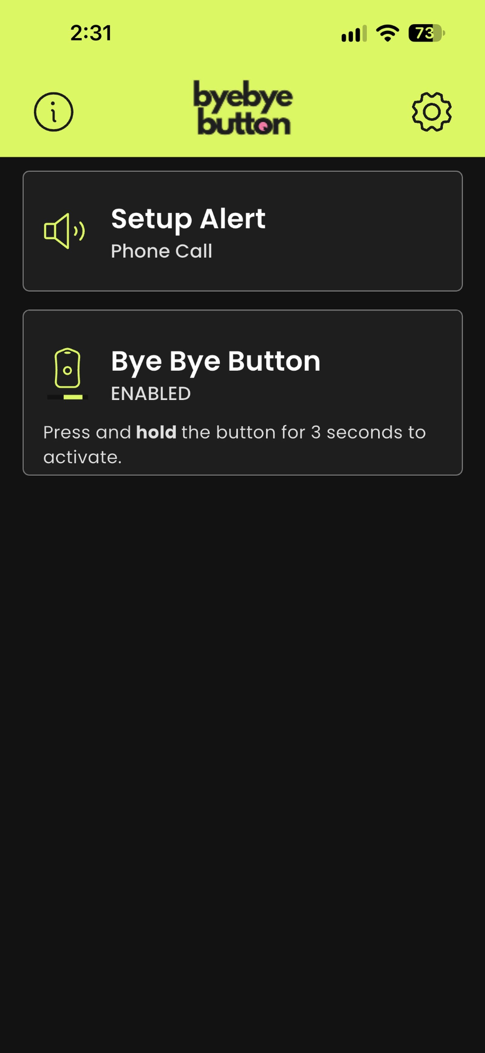 Bye Bye Button™ app home screen