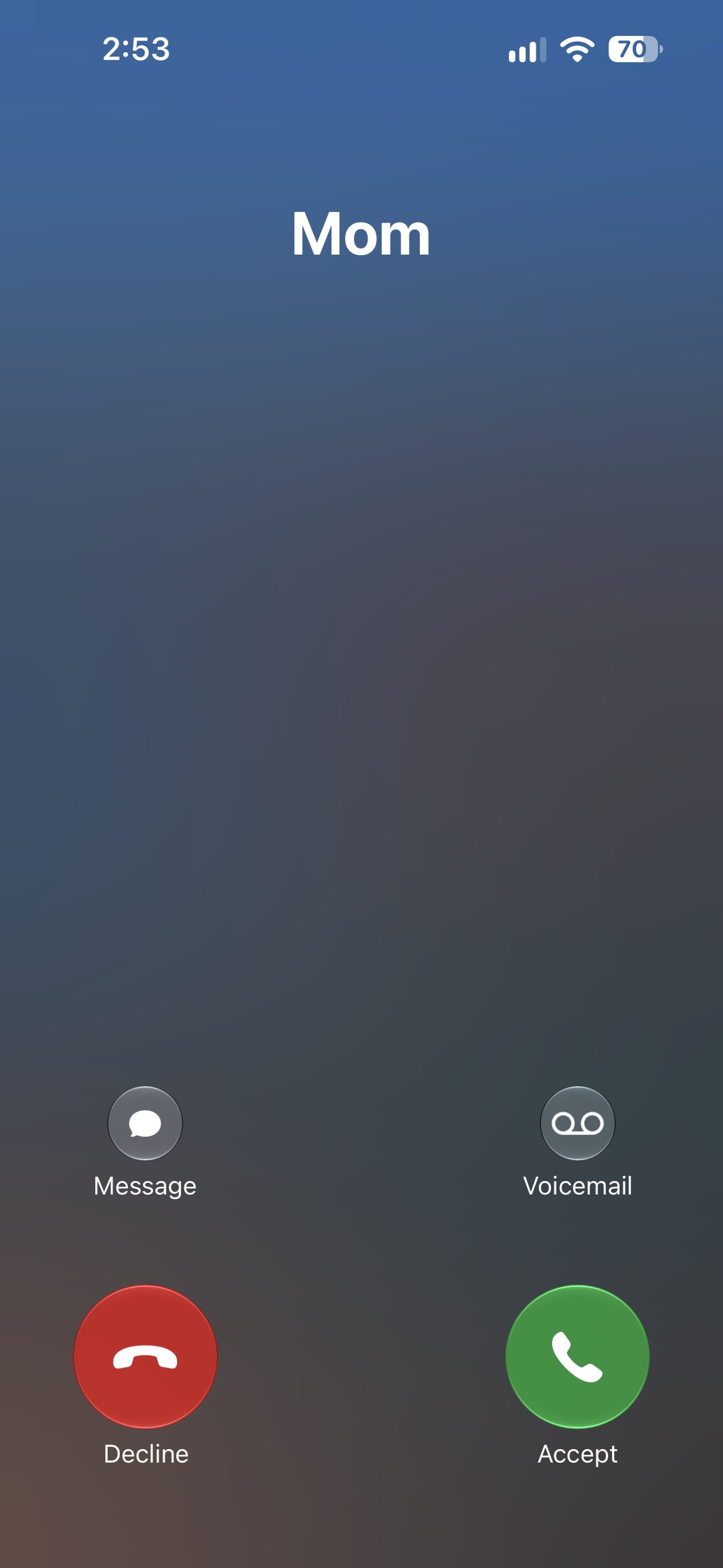An incoming call arriving on the phone